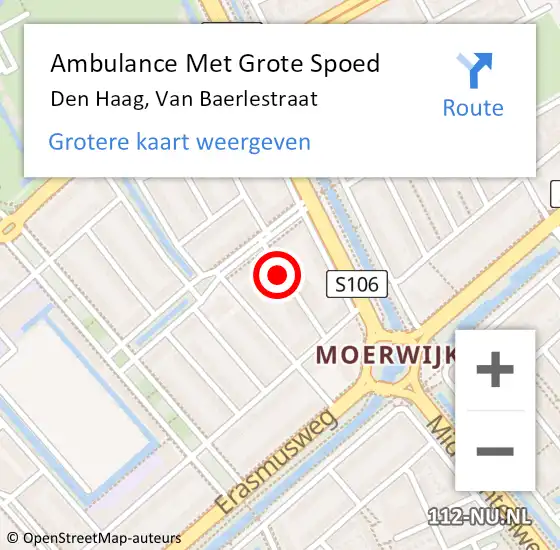 Locatie op kaart van de 112 melding: Ambulance Met Grote Spoed Naar Den Haag, Van Baerlestraat op 17 juli 2022 13:28