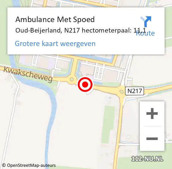 Locatie op kaart van de 112 melding: Ambulance Met Spoed Naar Oud-Beijerland, N217 hectometerpaal: 11,1 op 17 juli 2022 14:51