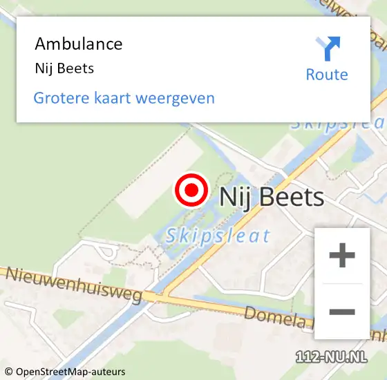 Locatie op kaart van de 112 melding: Ambulance Nij Beets op 17 juli 2022 14:52