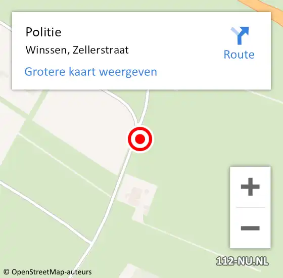 Locatie op kaart van de 112 melding: Politie Winssen, Zellerstraat op 17 juli 2022 15:52