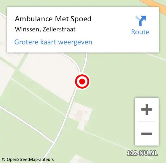 Locatie op kaart van de 112 melding: Ambulance Met Spoed Naar Winssen, Zellerstraat op 17 juli 2022 15:53