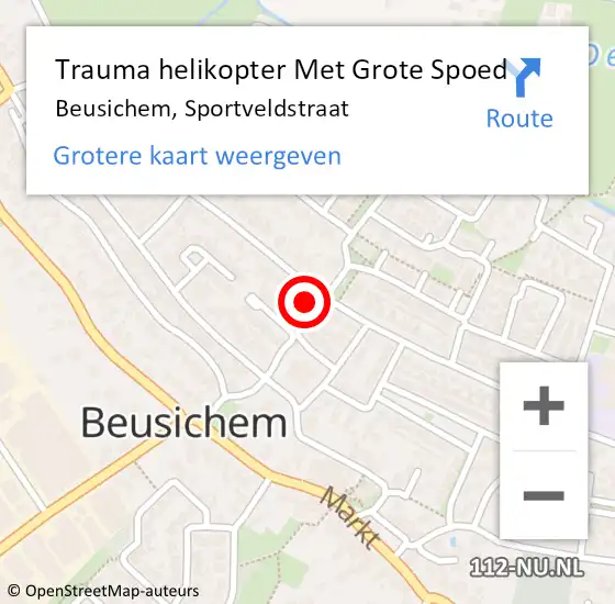 Locatie op kaart van de 112 melding: Trauma helikopter Met Grote Spoed Naar Beusichem, Sportveldstraat op 17 juli 2022 20:23