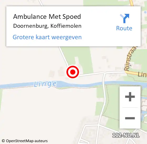 Locatie op kaart van de 112 melding: Ambulance Met Spoed Naar Doornenburg, Koffiemolen op 18 juli 2022 00:07