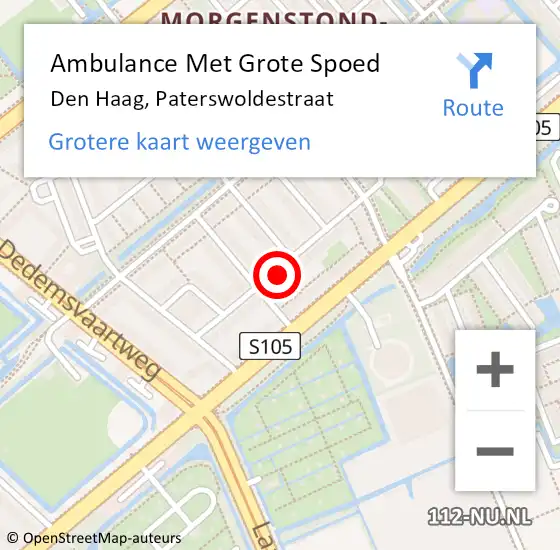 Locatie op kaart van de 112 melding: Ambulance Met Grote Spoed Naar Den Haag, Paterswoldestraat op 18 juli 2022 02:46