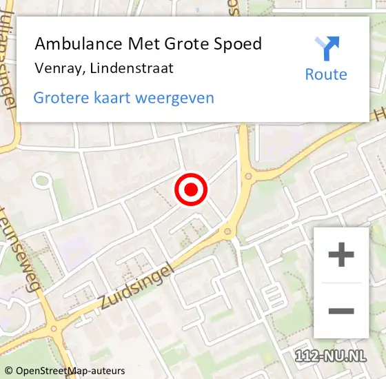 Locatie op kaart van de 112 melding: Ambulance Met Grote Spoed Naar Venray, Lindenstraat op 23 juli 2014 15:03