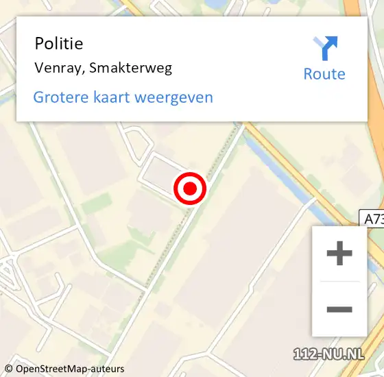 Locatie op kaart van de 112 melding: Politie Venray, Smakterweg op 18 juli 2022 07:42