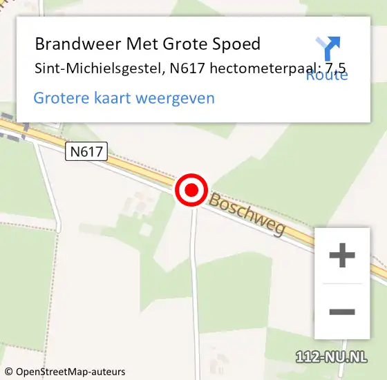 Locatie op kaart van de 112 melding: Brandweer Met Grote Spoed Naar Sint-Michielsgestel, N617 hectometerpaal: 7,5 op 18 juli 2022 12:26