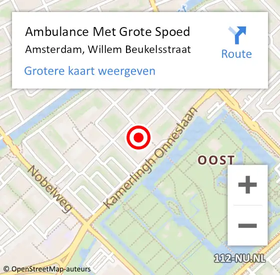 Locatie op kaart van de 112 melding: Ambulance Met Grote Spoed Naar Amsterdam, Willem Beukelsstraat op 18 juli 2022 12:34