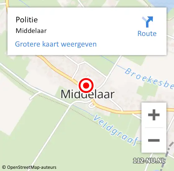 Locatie op kaart van de 112 melding: Politie Middelaar op 18 juli 2022 14:00