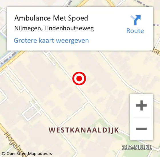 Locatie op kaart van de 112 melding: Ambulance Met Spoed Naar Nijmegen, Lindenhoutseweg op 18 juli 2022 14:44