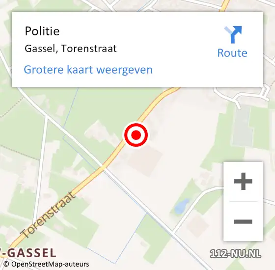 Locatie op kaart van de 112 melding: Politie Gassel, Torenstraat op 18 juli 2022 14:52