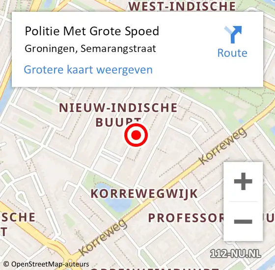 Locatie op kaart van de 112 melding: Politie Met Grote Spoed Naar Groningen, Semarangstraat op 18 juli 2022 17:23