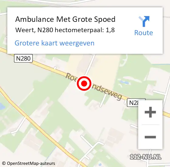 Locatie op kaart van de 112 melding: Ambulance Met Grote Spoed Naar Weert, N280 hectometerpaal: 1,8 op 18 juli 2022 17:23