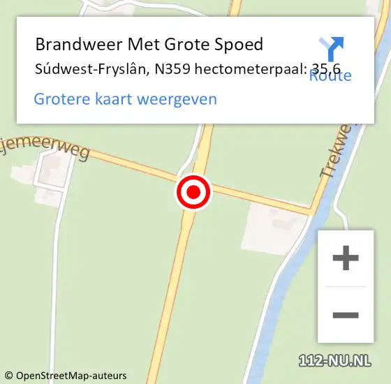 Locatie op kaart van de 112 melding: Brandweer Met Grote Spoed Naar Súdwest-Fryslân, N359 hectometerpaal: 35,6 op 18 juli 2022 17:57