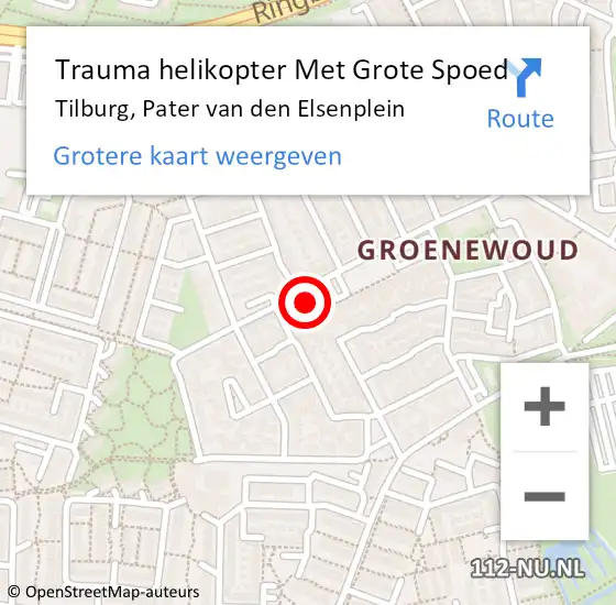 Locatie op kaart van de 112 melding: Trauma helikopter Met Grote Spoed Naar Tilburg, Pater van den Elsenplein op 18 juli 2022 19:02