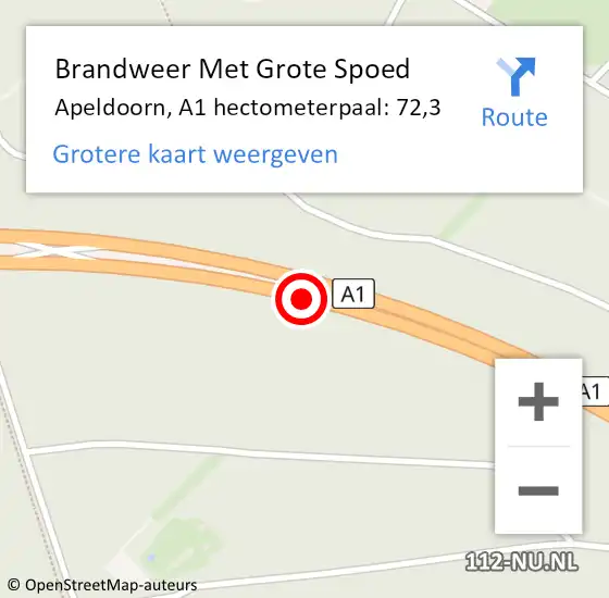 Locatie op kaart van de 112 melding: Brandweer Met Grote Spoed Naar Apeldoorn, A1 hectometerpaal: 72,3 op 18 juli 2022 19:55
