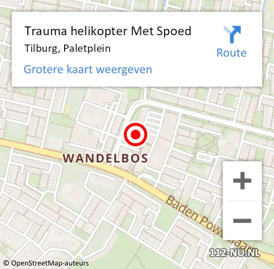 Locatie op kaart van de 112 melding: Trauma helikopter Met Spoed Naar Tilburg, Paletplein op 18 juli 2022 20:26