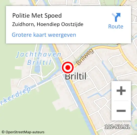 Locatie op kaart van de 112 melding: Politie Met Spoed Naar Zuidhorn, Hoendiep Oostzijde op 18 juli 2022 20:29