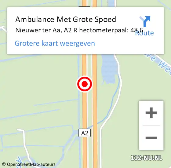 Locatie op kaart van de 112 melding: Ambulance Met Grote Spoed Naar Nieuwer ter Aa, A2 R hectometerpaal: 48,6 op 23 juli 2014 16:27