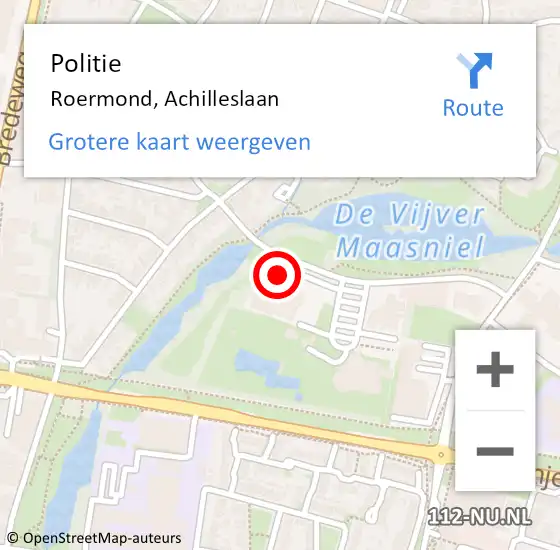 Locatie op kaart van de 112 melding: Politie Roermond, Achilleslaan op 18 juli 2022 21:49