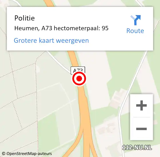 Locatie op kaart van de 112 melding: Politie Heumen, A73 hectometerpaal: 95 op 18 juli 2022 22:28