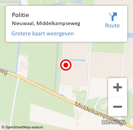Locatie op kaart van de 112 melding: Politie Nieuwaal, Middelkampseweg op 18 juli 2022 23:00