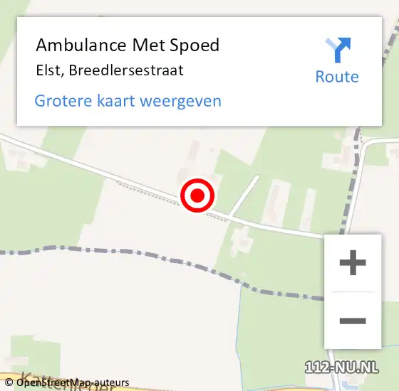Locatie op kaart van de 112 melding: Ambulance Met Spoed Naar Elst, Breedlersestraat op 19 juli 2022 07:17