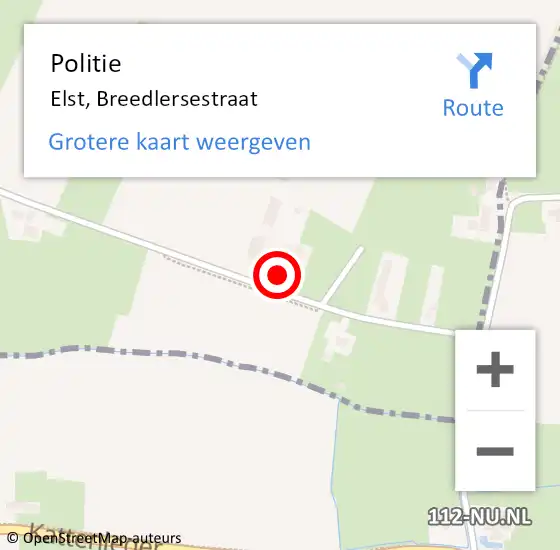 Locatie op kaart van de 112 melding: Politie Elst, Breedlersestraat op 19 juli 2022 07:18