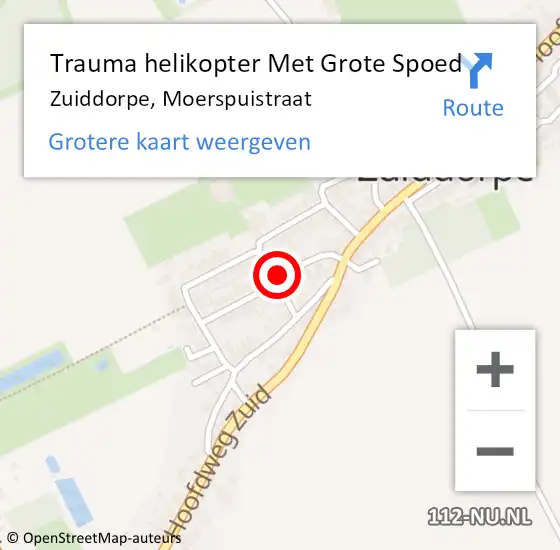 Locatie op kaart van de 112 melding: Trauma helikopter Met Grote Spoed Naar Zuiddorpe, Moerspuistraat op 19 juli 2022 07:28