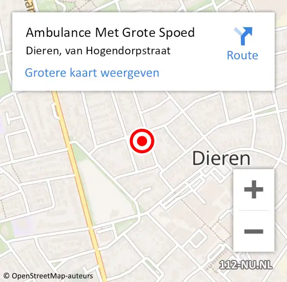 Locatie op kaart van de 112 melding: Ambulance Met Grote Spoed Naar Dieren, van Hogendorpstraat op 19 juli 2022 08:34