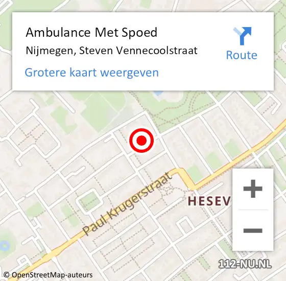 Locatie op kaart van de 112 melding: Ambulance Met Spoed Naar Nijmegen, Steven Vennecoolstraat op 19 juli 2022 11:06