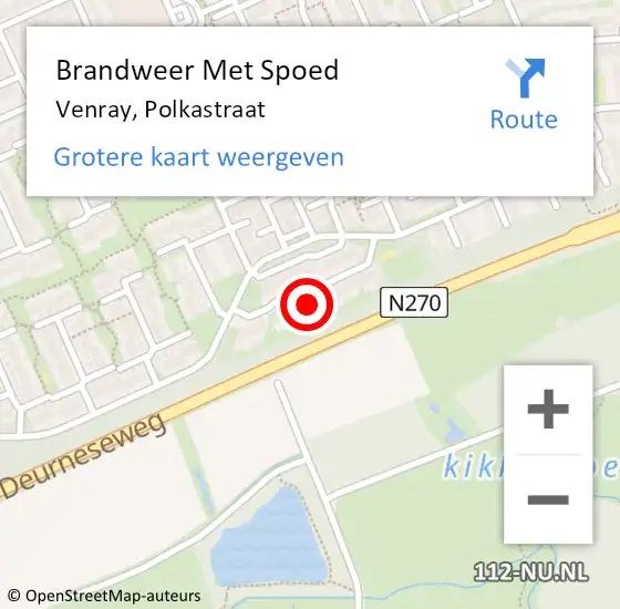 Locatie op kaart van de 112 melding: Brandweer Met Spoed Naar Venray, Polkastraat op 19 juli 2022 13:01