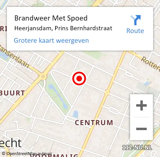 Locatie op kaart van de 112 melding: Brandweer Met Spoed Naar Heerjansdam, Prins Bernhardstraat op 19 juli 2022 13:36