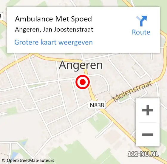 Locatie op kaart van de 112 melding: Ambulance Met Spoed Naar Angeren, Jan Joostenstraat op 19 juli 2022 14:50
