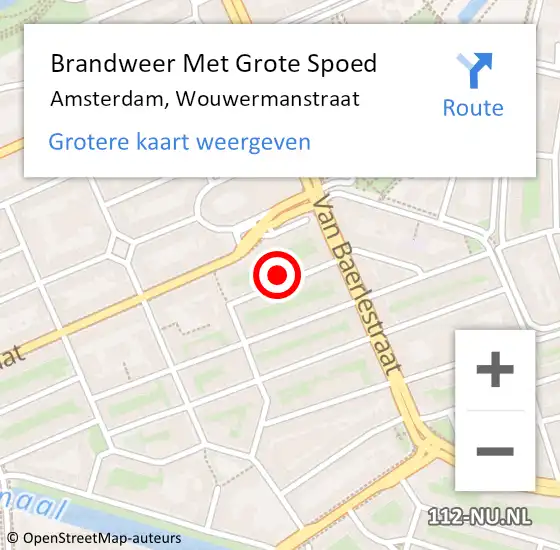 Locatie op kaart van de 112 melding: Brandweer Met Grote Spoed Naar Amsterdam, Wouwermanstraat op 19 juli 2022 15:27