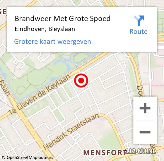 Locatie op kaart van de 112 melding: Brandweer Met Grote Spoed Naar Eindhoven, Bleyslaan op 19 juli 2022 16:01