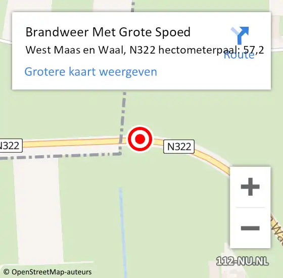 Locatie op kaart van de 112 melding: Brandweer Met Grote Spoed Naar West Maas en Waal, N322 hectometerpaal: 57,2 op 19 juli 2022 16:51