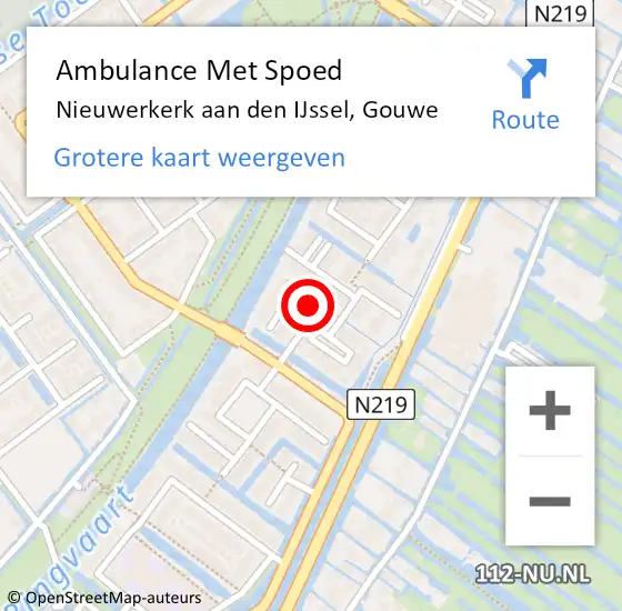 Locatie op kaart van de 112 melding: Ambulance Met Spoed Naar Nieuwerkerk aan den IJssel, Gouwe op 19 juli 2022 19:01