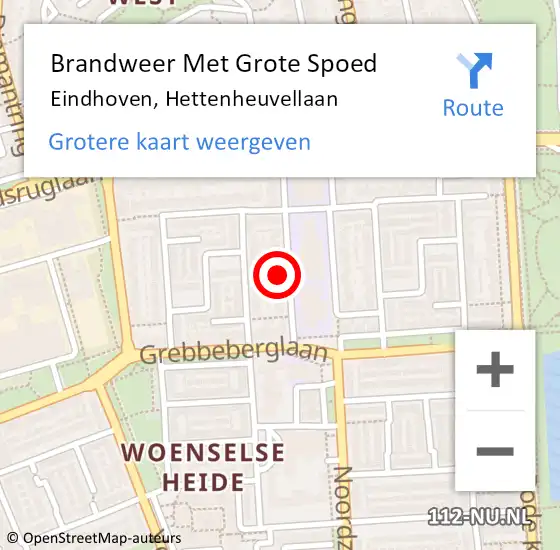Locatie op kaart van de 112 melding: Brandweer Met Grote Spoed Naar Eindhoven, Hettenheuvellaan op 19 juli 2022 19:32