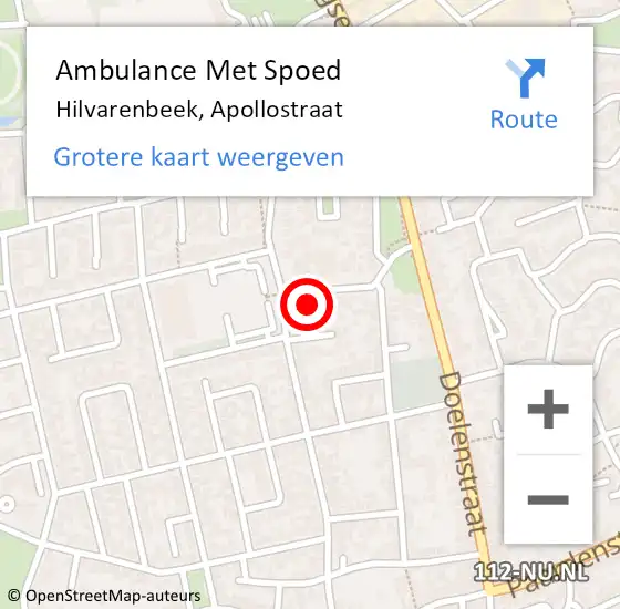 Locatie op kaart van de 112 melding: Ambulance Met Spoed Naar Hilvarenbeek, Apollostraat op 23 juli 2014 18:31