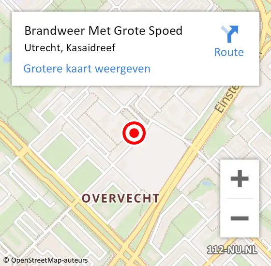 Locatie op kaart van de 112 melding: Brandweer Met Grote Spoed Naar Utrecht, Kasaidreef op 19 juli 2022 21:11