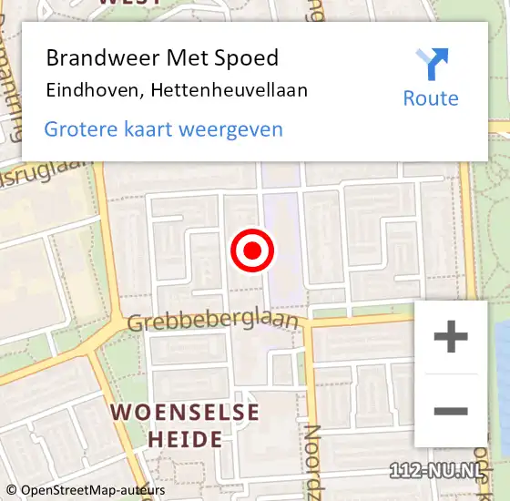 Locatie op kaart van de 112 melding: Brandweer Met Spoed Naar Eindhoven, Hettenheuvellaan op 19 juli 2022 22:07