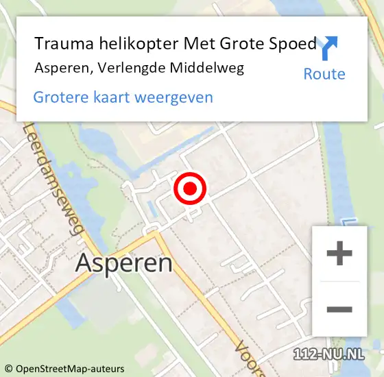 Locatie op kaart van de 112 melding: Trauma helikopter Met Grote Spoed Naar Asperen, Verlengde Middelweg op 20 juli 2022 05:02