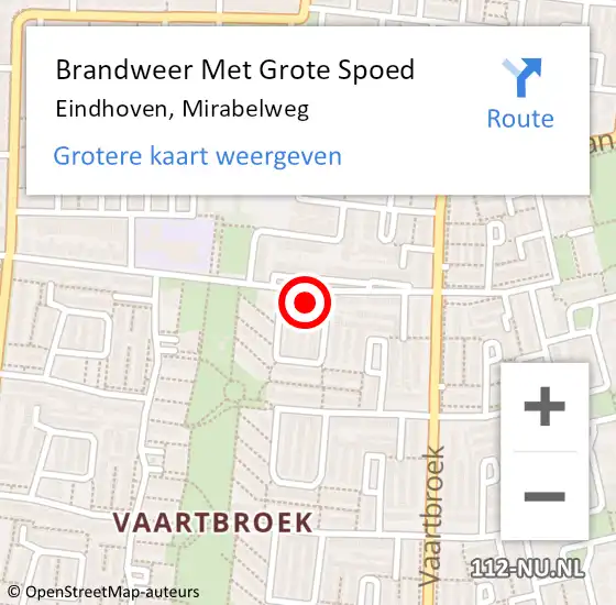 Locatie op kaart van de 112 melding: Brandweer Met Grote Spoed Naar Eindhoven, Mirabelweg op 20 juli 2022 12:19