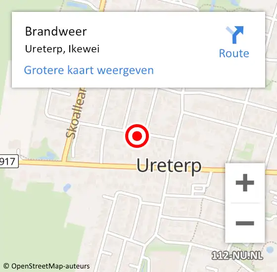 Locatie op kaart van de 112 melding: Brandweer Ureterp, Ikewei op 20 juli 2022 12:42