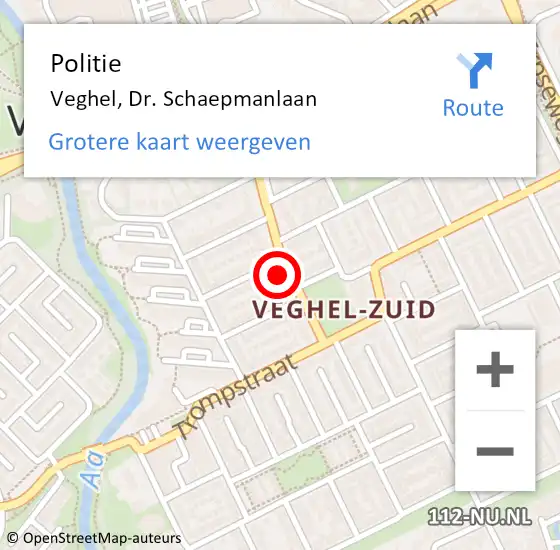 Locatie op kaart van de 112 melding: Politie Veghel, Dr. Schaepmanlaan op 20 juli 2022 13:13
