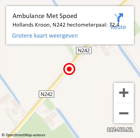 Locatie op kaart van de 112 melding: Ambulance Met Spoed Naar Hollands Kroon, N242 hectometerpaal: 72,4 op 20 juli 2022 14:43