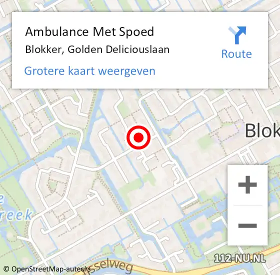 Locatie op kaart van de 112 melding: Ambulance Met Spoed Naar Blokker, Golden Deliciouslaan op 20 juli 2022 14:58