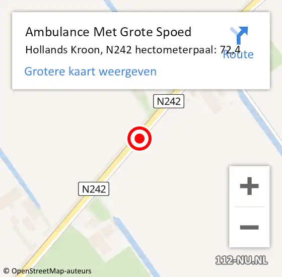 Locatie op kaart van de 112 melding: Ambulance Met Grote Spoed Naar Hollands Kroon, N242 hectometerpaal: 72,4 op 20 juli 2022 15:11