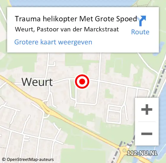 Locatie op kaart van de 112 melding: Trauma helikopter Met Grote Spoed Naar Weurt, Pastoor van der Marckstraat op 20 juli 2022 17:07